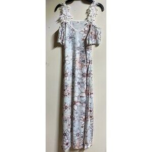Women's Cut Out Shoulder Sundress Floral Long Size Large White Lace Short Sleeve